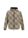 Burberry Beige Reversible Jacket With Ekd Logo Embroidery On The Front And All-over Check Motif In Tech Fabri