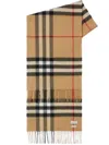 Burberry Check Pattern Cashmere Scarf With Fringed Edges