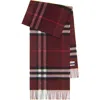Burberry Check Patterned Cashmere Scarf Fringed Edges In Red