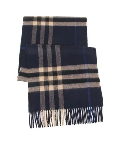 Pre-owned Burberry Giant Check Cashmere Scarf In Indigo/mid Camel