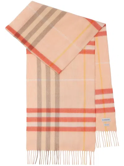 Pre-owned Burberry Giant Check Cashmere Scarf In Teacup
