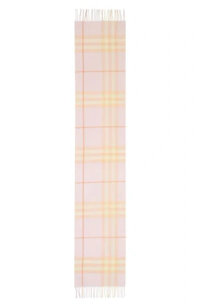 Burberry Giant Check Fringe Cashmere Scarf In Pink