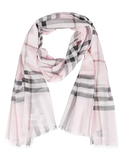 Burberry Giant Check Gauze Scarf In Pale Candy Pink