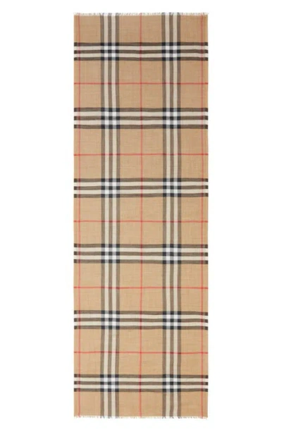 Burberry Giant Check Print Wool & Silk Scarf In Brown