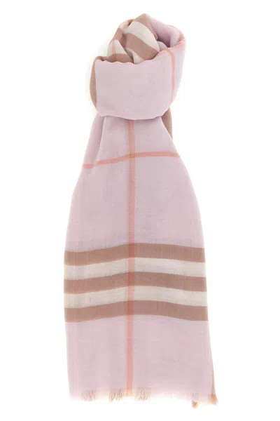 Burberry Large Scarf Checked Pattern Fringed Edges In Pink