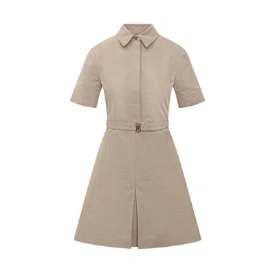 Burberry Gigi Monogram Motif Belt Cotton Dress In Brown