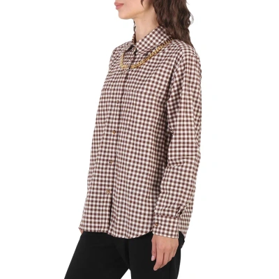 Burberry Gingham Cotton Check Chain Detail Shirt In Brown Pttn