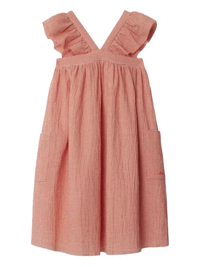 Burberry Kids' Gingham-pattern Cotton Dress In Orange