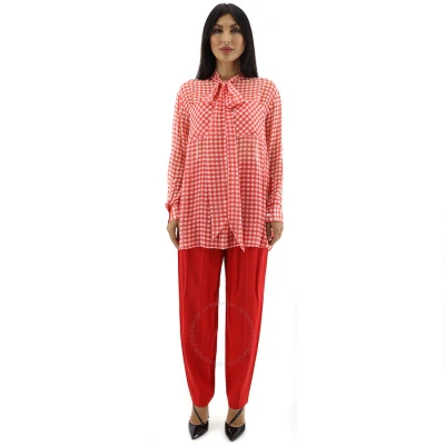 Burberry Gingham Silk Chiffon Pussy-bow Blouse In Red Pattern
