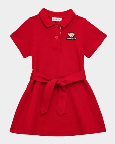 Burberry Kids' Girl's Astrid Bear Patch Polo Dress In Red