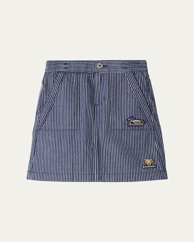 Burberry Kids' Girl's Ava Stripe Denim Embroidered Mini Skirt In Blue