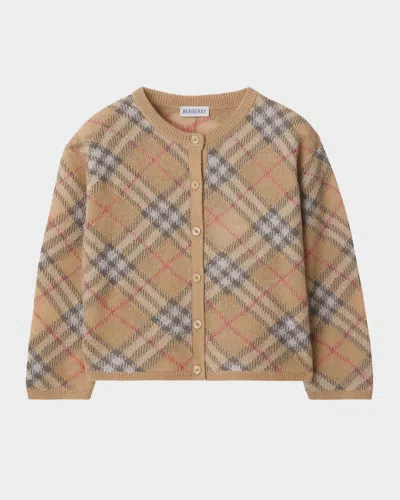 Burberry Kids' Girl's Bethane Speckled Check Cardigan In Brown