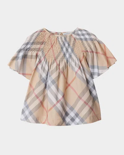 Burberry Kids' Beige Top For Girl With Vintage Check