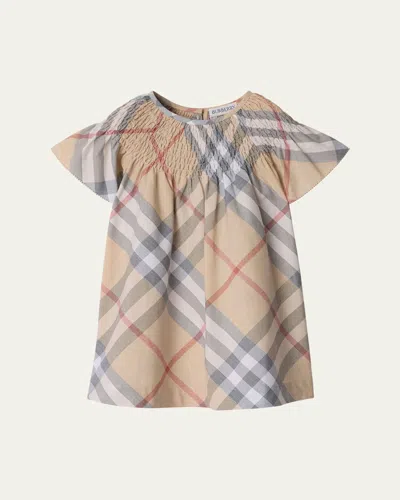 BURBERRY GIRL'S CALI SMOCKED CHECK-PRINT DRESS