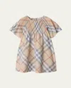 Burberry Girl's Cali Smocked Check-print Dress In Pale Stone Ip Check