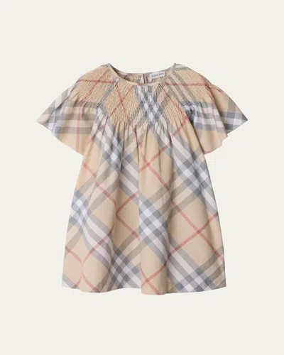 BURBERRY GIRL'S CALI SMOCKED CHECK-PRINT DRESS