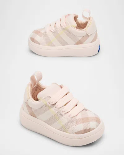 Burberry Kids' Girl's Cambridge Cotton Check Sneakers, Baby In Pink