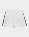 Burberry Girl's Caterina Check Tape Cotton Shorts In White
