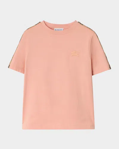 Burberry Kids' Girl's Cedar Check Tape Short-sleeve T-shirt In Pink