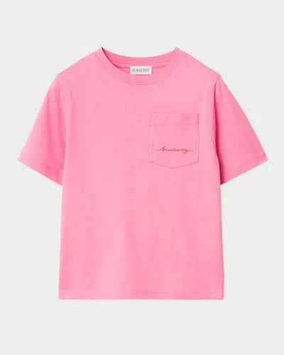 Burberry Kids' Girl's Cedar Logo Script T-shirt In Blossom