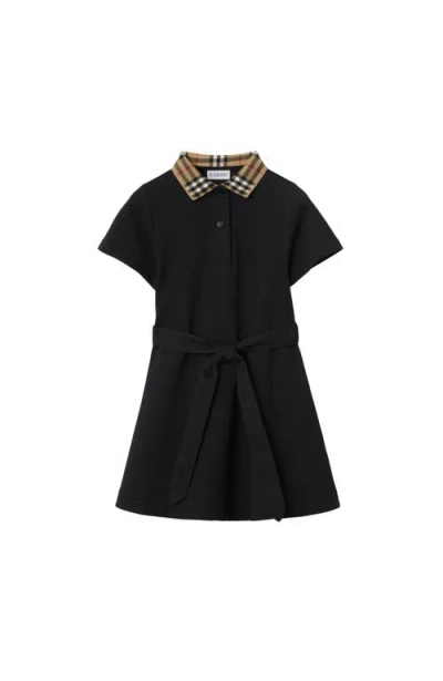 Burberry Kids'  Girl's Check Collar Cotton Polo Shirt Dress In Black