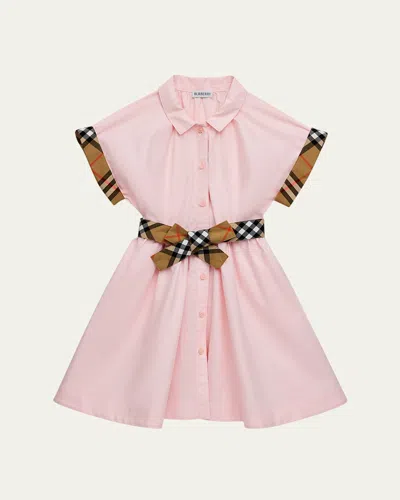 Burberry Kids' Girl's Check Trim Cotton Shirt Dress In Pink