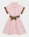 Burberry Kids Check Trim Shirt Dress In Pink