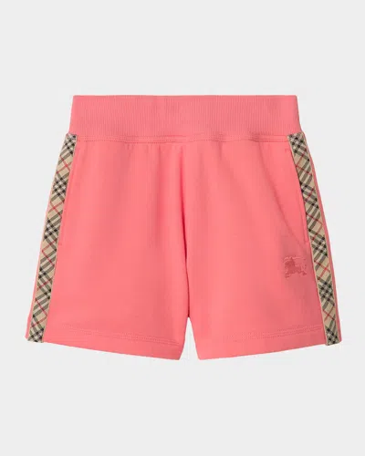 Burberry Kids' Girl's Check Trim Cotton Shorts In Pink