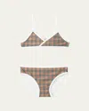 Burberry Kids' Girl's Crosby Micro Vintage Check Bikini Set In Archive Beige Ip Chk