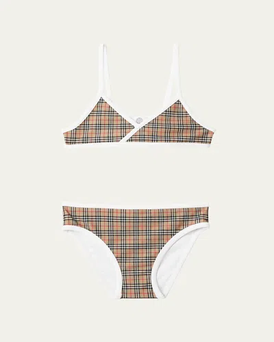 Burberry Girl's Crosby Micro Vintage Check Bikini Set In Archive Beige Ip Chk