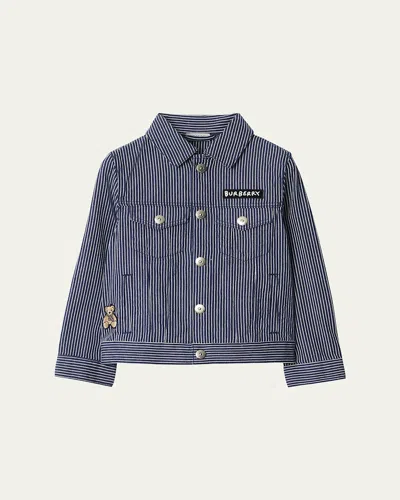 BURBERRY GIRL'S DEXTER STRIPE DENIM EMBROIDERED JACKET