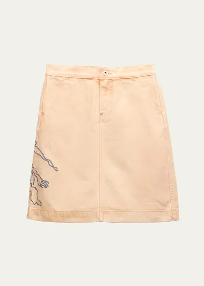 Burberry Kids' Ekd Denim Skirt In Pale Cameo