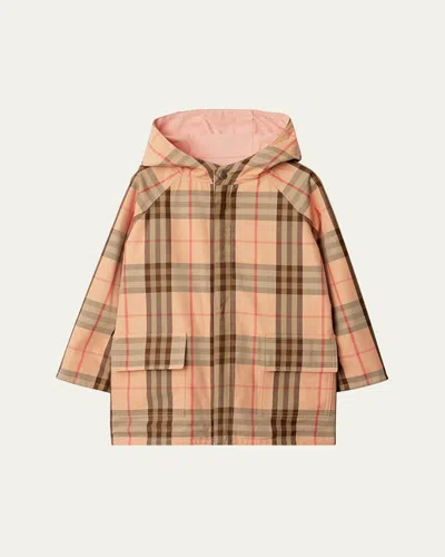 Burberry Kids' Girl's Emile Reversible Check-print Raincoat In Rose Quartz