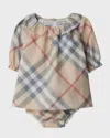 Burberry Check Cotton Dress With Bloomers In Pale Stone Check