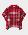 Burberry Girl's Grela Check Wool-blend Capelet In Red