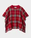 Burberry Childrens Check Wool Cape In Red