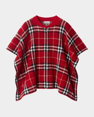 BURBERRY GIRL'S GRELA WOOL-BLEND CHECK CAPE