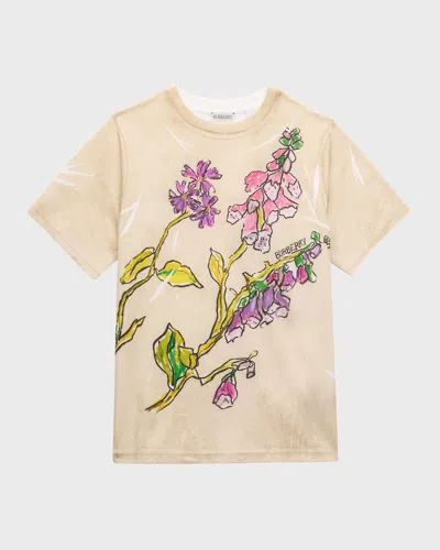 Burberry Kids' Girl's Hand-painted Logo-print T-shirt In Neutral