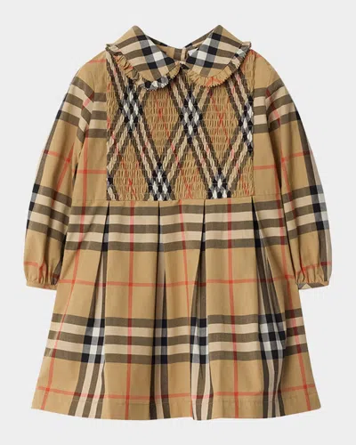 Burberry Kids' Girl's Ida Smocked Cotton Check Dress In Brown