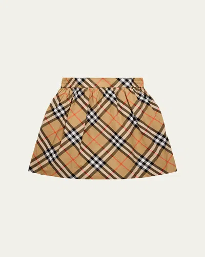 Burberry Kids' Girl's Kelsey Check-print Skirt In Brown