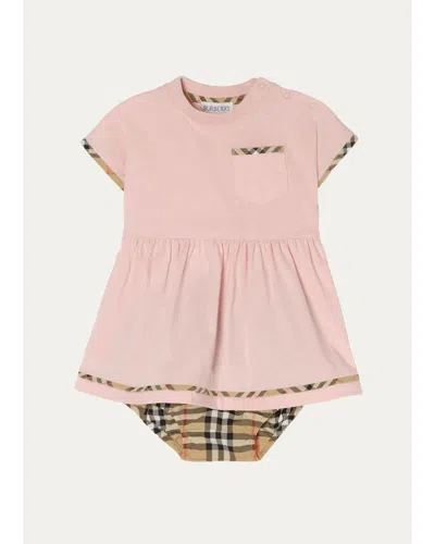 Burberry Kids' Girl's Leah Check-trim Dress & Bloomers Set In Pink
