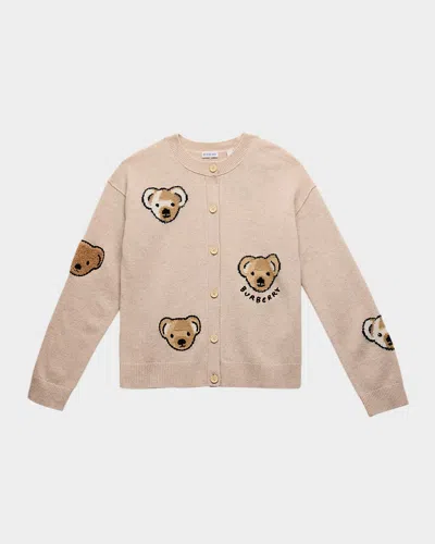 Burberry Kids' Girl's Lesa Thomas Bear Intarsia Cardigan In Neutral