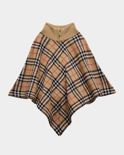 BURBERRY GIRL'S LETTE CHECK WOOL-BLEND CAPE