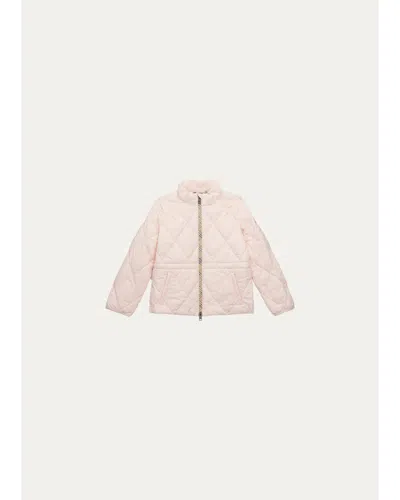 Burberry Kids' Girl's Lucie Quilted Check-trim Jacket In Multi
