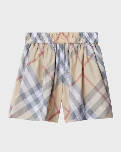 Burberry Kids' Girl's Marcy Check-print Wide Leg Shorts In Pale Stone Check