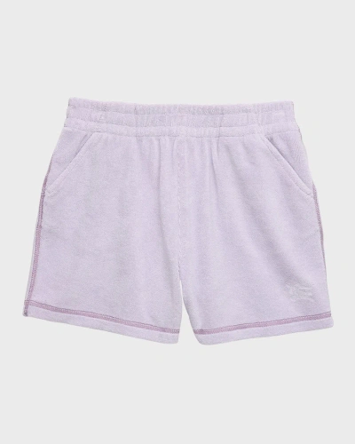 Burberry Kids' Girl's Nadine Ekd Drawstring Cotton Toweling Shorts In Muted Lilac