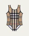 Burberry Girls Beige Check Swimsuit In Archive Beige Che