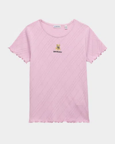 Burberry Kids' Girl's Penny Bear Short-sleeve Pointelle T-shirt In Sand