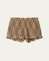 Burberry Girl's Remy Smocked Check Shorts In Sand Ip Check