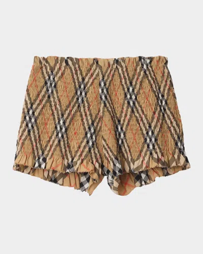 BURBERRY GIRL'S REMY SMOCKED CHECK SHORTS